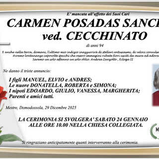 Carmen Posadas Sanchez ved. Cecchinato di anni 94