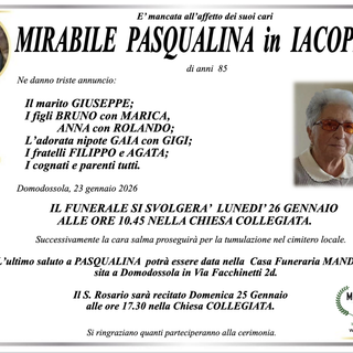 Mirabile Pasqualina in Iacopino di anni 85