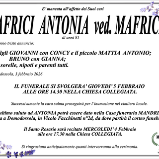 Mafrici Antonia ved. Mafrici di anni 81