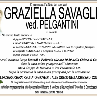 Graziella Savaglio ved. Pelgantini di anni 82