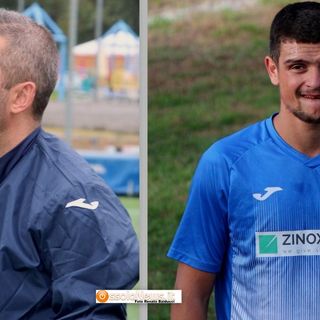 Foto: il tecnico della Virtus  Villa Manolo Giampaolo e Denis Pasin, in rete contro il Vogogna