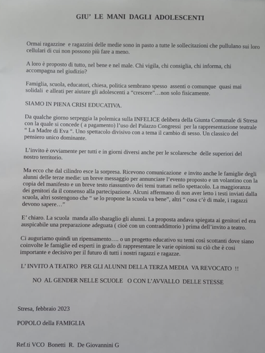 De Giovannini (Popolo della famiglia) contesta lo spettacolo La madre di Eva De Giovannini (Popolo della famiglia) contesta lo spettacolo La madre di Eva