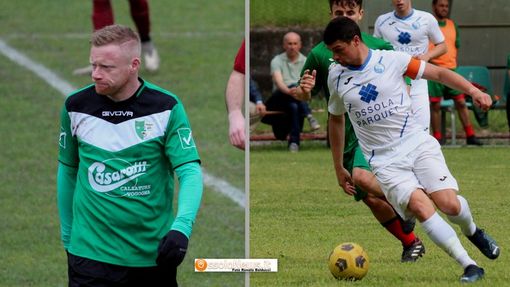 Simone Margaroli autore del gol vittoria del Vogogna e Denis Pasin, in rete per la Virtus Villa Simone Margaroli autore del gol vittoria del Vogogna e Denis Pasin, in rete per la Virtus Villa