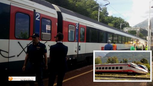 Foto: l'Intercity appena fatto entrare inb stazione a Preglia e nel riquadro il locomotore che venne parcheggiato allo scalo di Domo 1 Foto: l'Intercity appena fatto entrare inb stazione a Preglia e nel riquadro il locomotore che venne parcheggiato allo scalo di Domo 1