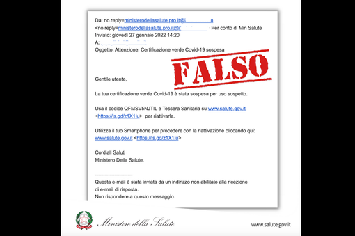 Il ministero: “Attenzione alla truffa delle false mail su scadenza Green pass”