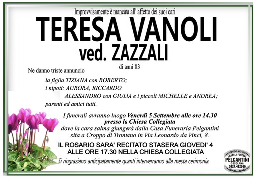 Teresa Vanoli ved. Zazzali di anni 83 Teresa Vanoli ved. Zazzali di anni 83