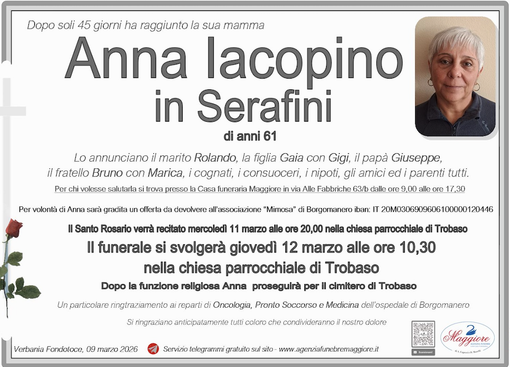 Anna Iacopino in Serafini di anni 61