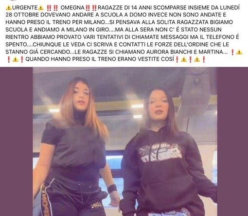 Ritrovate le due adolescenti scomparse Ritrovate le due adolescenti scomparse