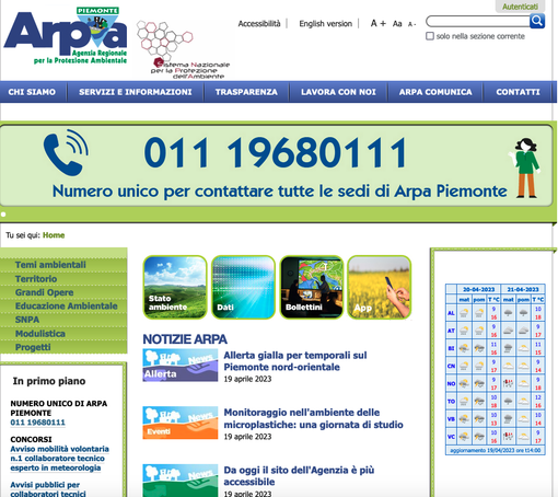 Arpa Piemonte, il sito dell'Agenzia accessibile anche a persone con disabilità