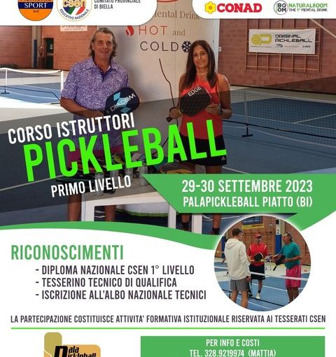 Pickleball: a Piatto, in provincia di Biella, il nuovo corso per diventare istruttore di 1° livello