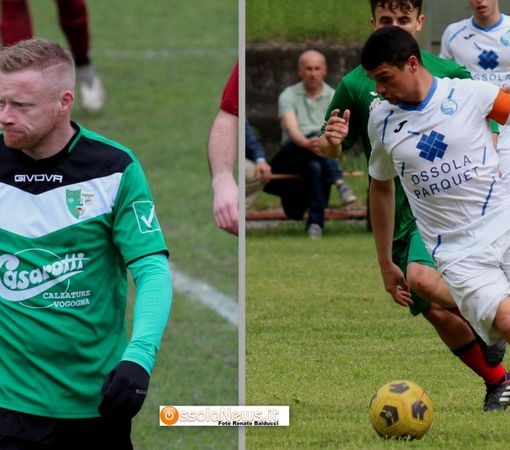 Simone Margaroli autore del gol vittoria del Vogogna e Denis Pasin, in rete per la Virtus Villa