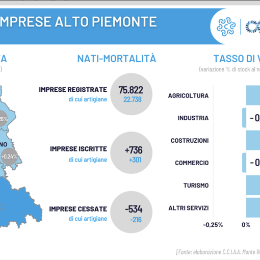 Demografia imprese: saldo positivo per il Piemonte Nord Orientale