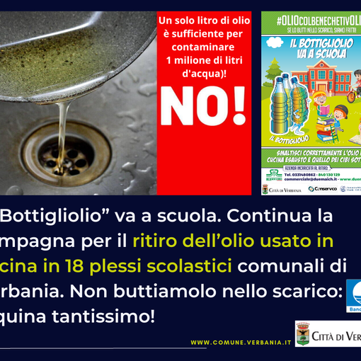 ll &quot;Bottigliolio” va a scuola, continua la campagna per il ritiro dell’olio usato in cucina