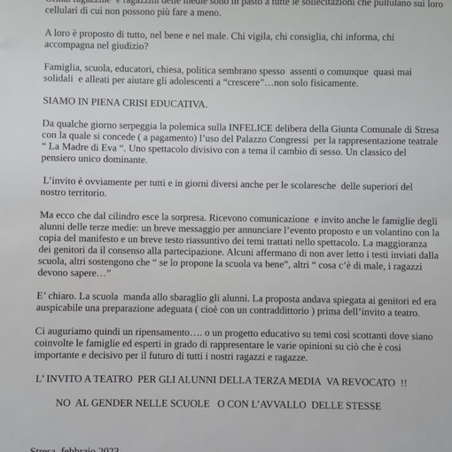 De Giovannini (Popolo della famiglia) contesta lo spettacolo La madre di Eva
