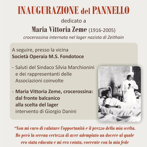 Maria Vittoria Zeme, Fondotoce dedica un pannello alla crocerossina internata nei lager