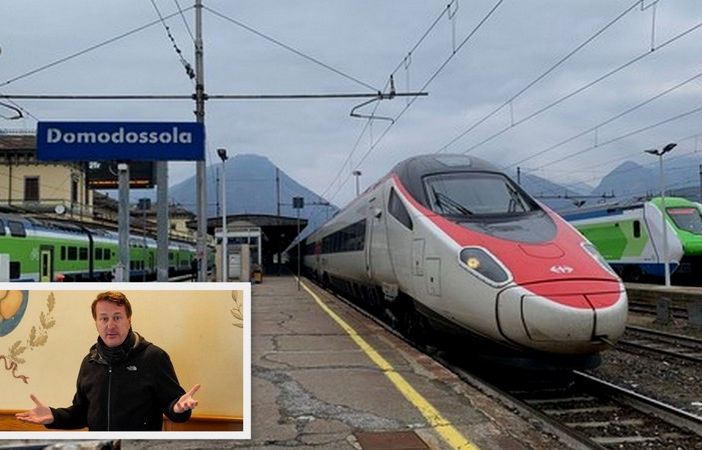 Foto: la stazione di Domodossola, nel riquadro Francesco Gaiardelli