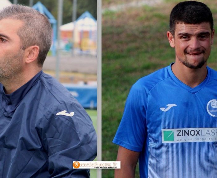 Foto: il tecnico della Virtus  Villa Manolo Giampaolo e Denis Pasin, in rete contro il Vogogna