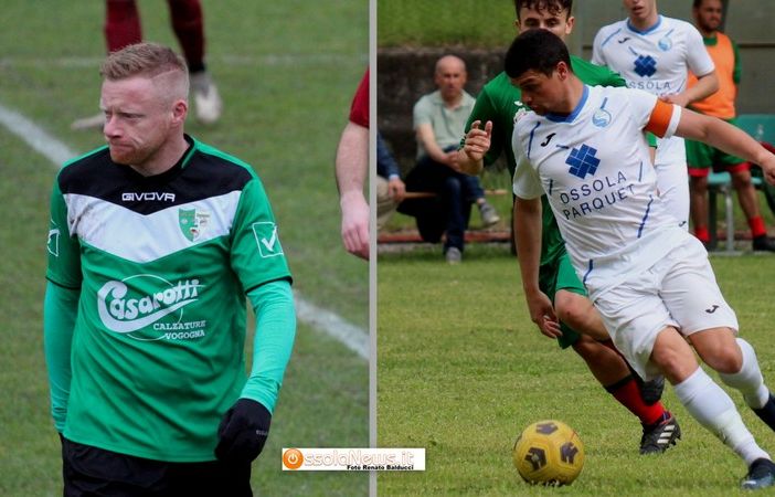 Simone Margaroli autore del gol vittoria del Vogogna e Denis Pasin, in rete per la Virtus Villa