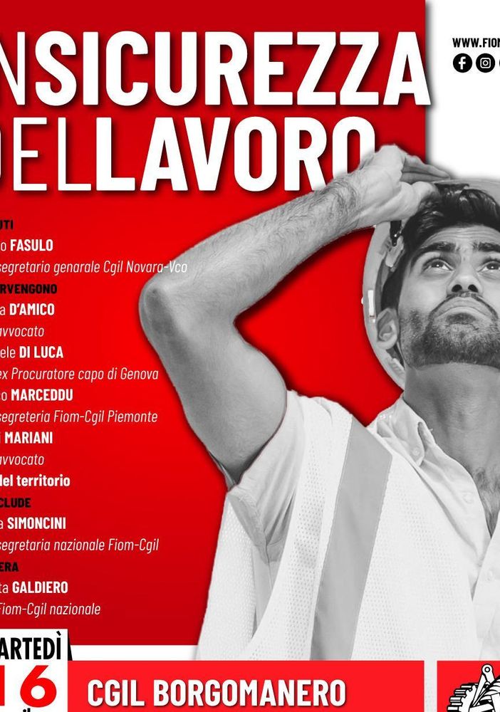 ''Insicurezza del lavoro'', un convegno della Cgil a Borgomanero