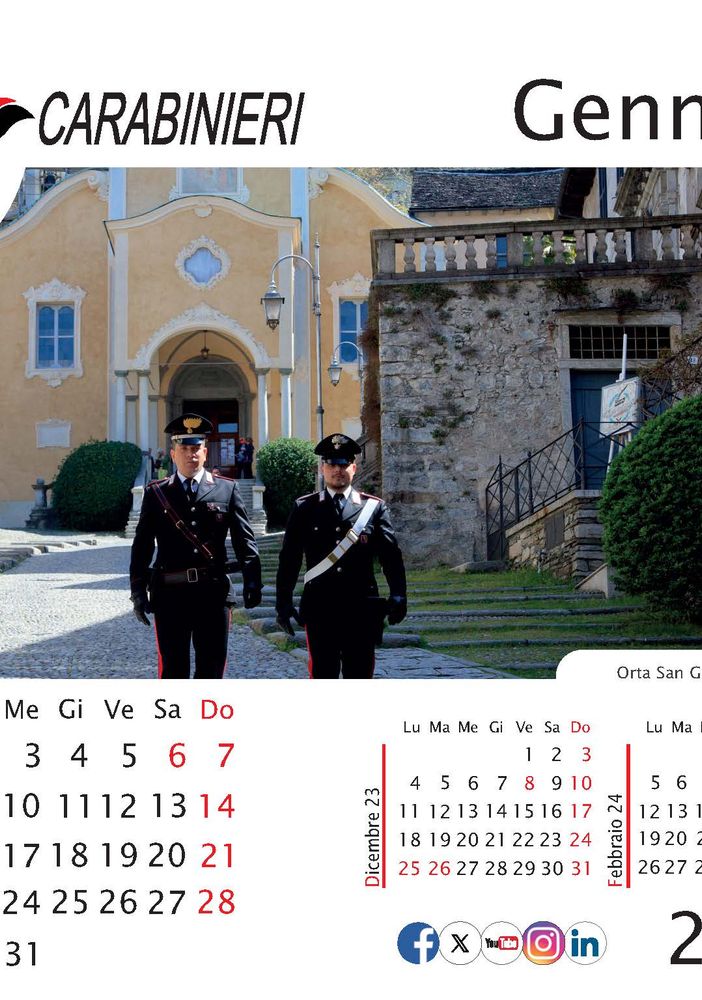 Anche Orta sul calendario dell'Arma dei Carabinieri