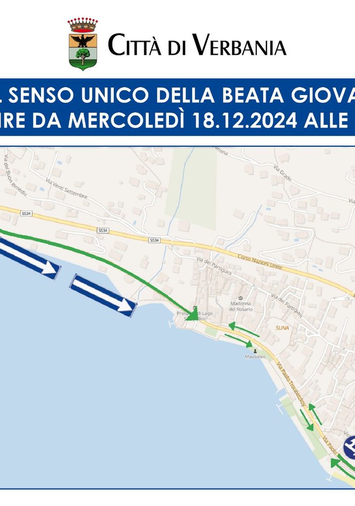 Al via il 18 dicembre l’inversione del senso unico della Beata Giovannina
