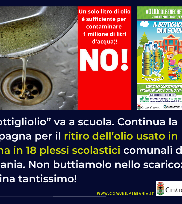 ll &quot;Bottigliolio” va a scuola, continua la campagna per il ritiro dell’olio usato in cucina