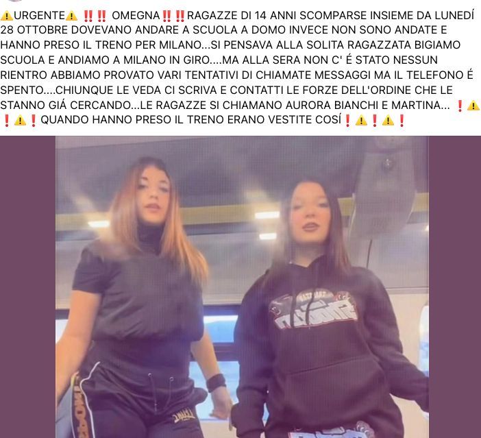 Saltano la scuola e non rientrano a casa: scomparse due 14enni omegnesi