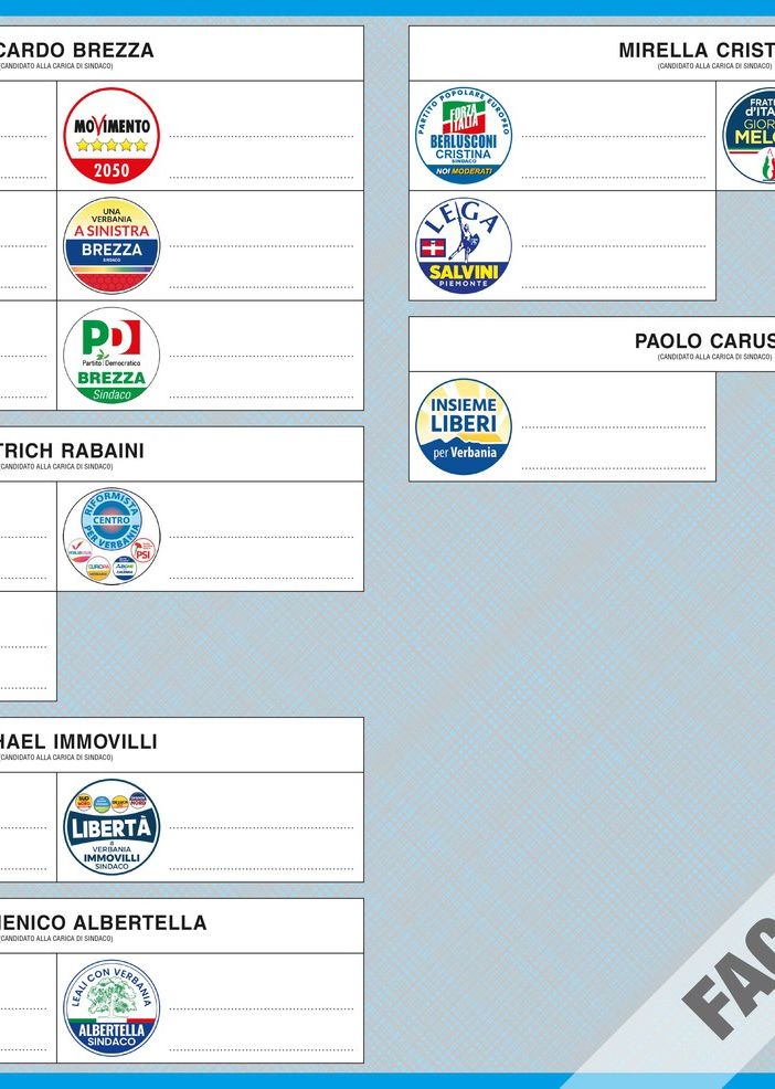 Elezioni amministrative a Verbania: ecco il fac-simile della scheda elettorale