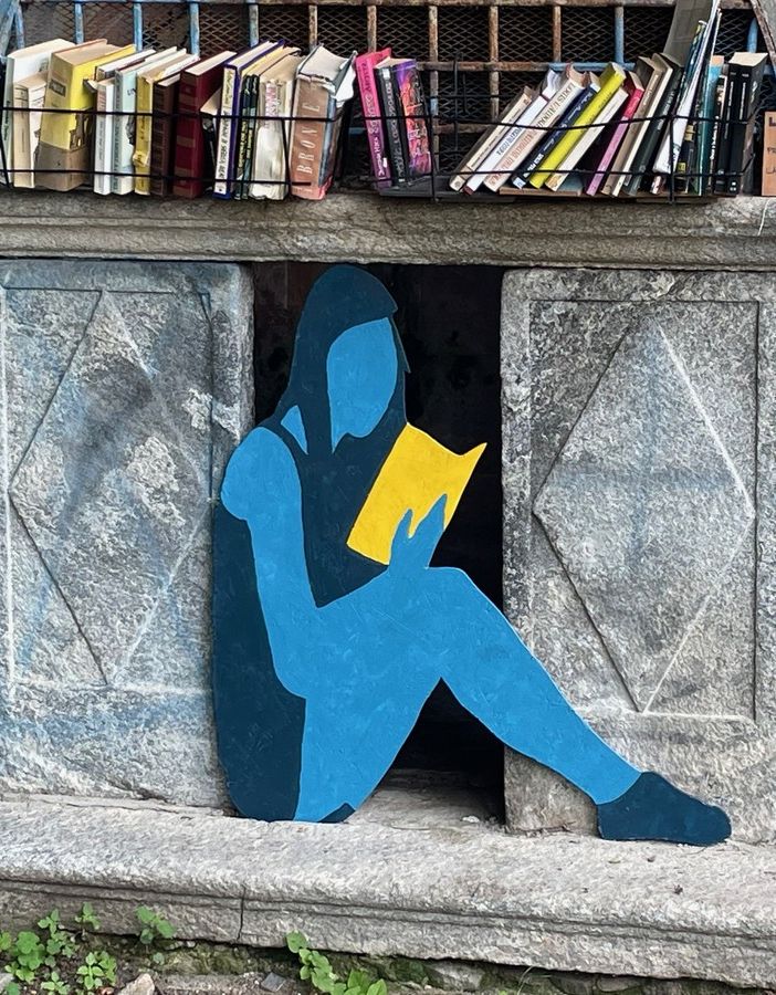 Un’installazione impreziosisce la piccola libreria lungo la Selasca