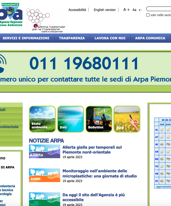 Arpa Piemonte, il sito dell'Agenzia accessibile anche a persone con disabilità