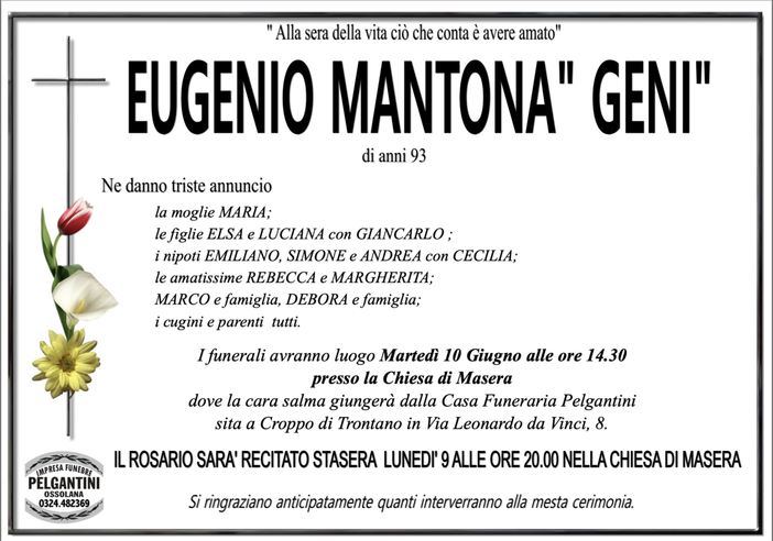 Eugenio Mantona "Geni" di anni 93