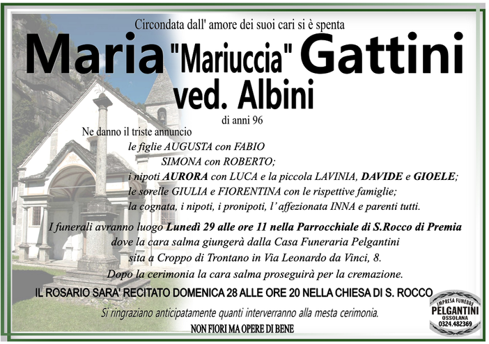 Maria 'Mariuccia' Gattini ved. Albini 96 anni
