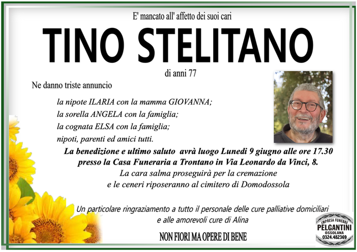 Tino Stelitano di anni 77