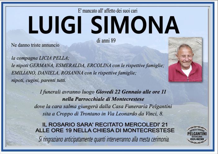 Luigi Simona di anni 89