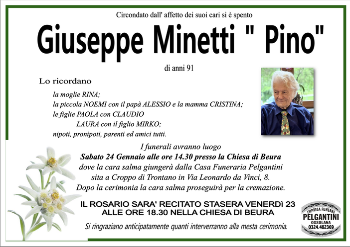 Giuseppe Minetti "Pino" di anni 91