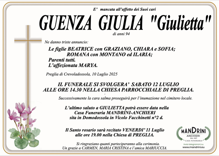 Guenza Giulia "Giulietta" di anni 94