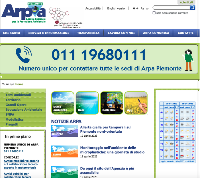 Arpa Piemonte, il sito dell'Agenzia accessibile anche a persone con disabilità