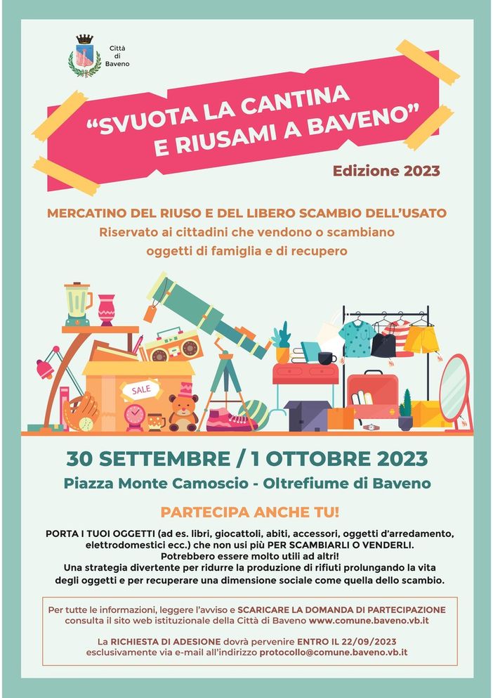 Un mercatino del riuso e del libero scambio il 30 settembre e il 1 ottobre Un mercatino del riuso e del libero scambio il 30 settembre e il 1 ottobre