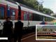 Foto: l'Intercity appena fatto entrare inb stazione a Preglia e nel riquadro il locomotore che venne parcheggiato allo scalo di Domo 1