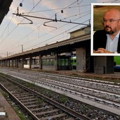 La linea ferroviaria del Sempione e nel riquadro il senatore Enrico Borghi La linea ferroviaria del Sempione e nel riquadro il senatore Enrico Borghi