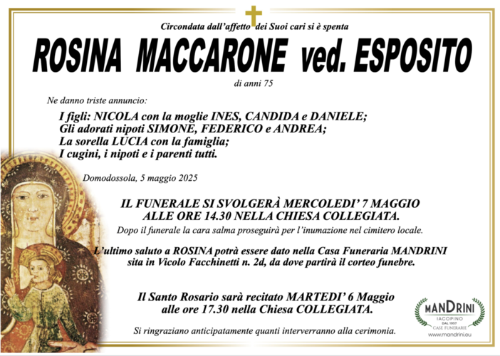 Rosina Maccarone ved. Esposito di anni 75