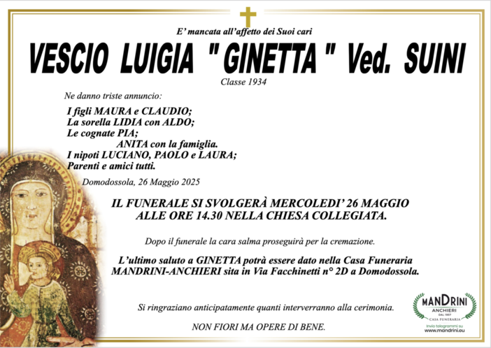 Vescio Luigia &quot;Ginetta&quot; ved. Suini classe 1934