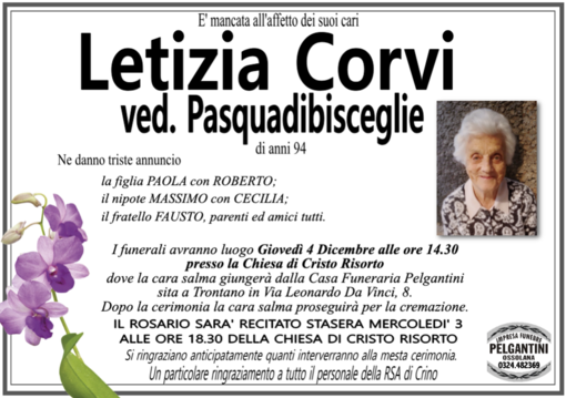 Letizia Corvi ved. Pasquadibisceglie di anni 94 Letizia Corvi ved. Pasquadibisceglie di anni 94