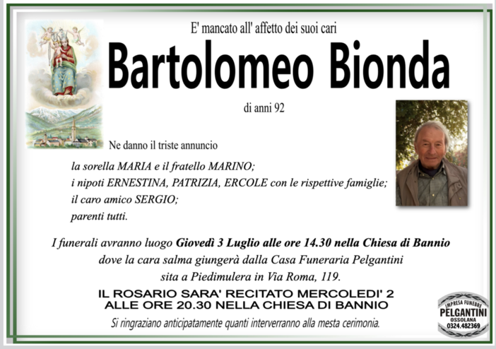 Bartolomeo Bionda di anni 92