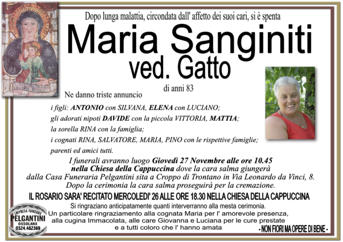 Maria Sanginiti ved. Gatto 83 anni
