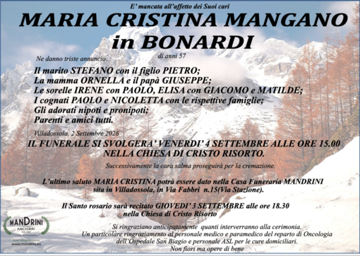 Maria Cristina Mangano in Bonardi di anni 57 Maria Cristina Mangano in Bonardi di anni 57