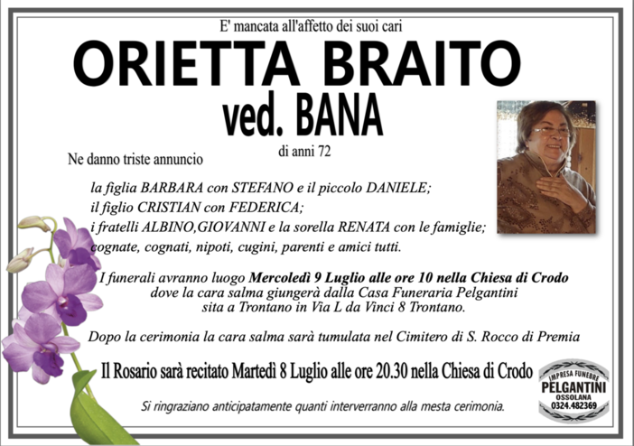 Orietta Braito ved. Bana di anni 72