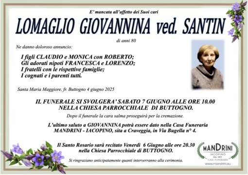 Lomaglio Giovannina ved. Santin di anni 80