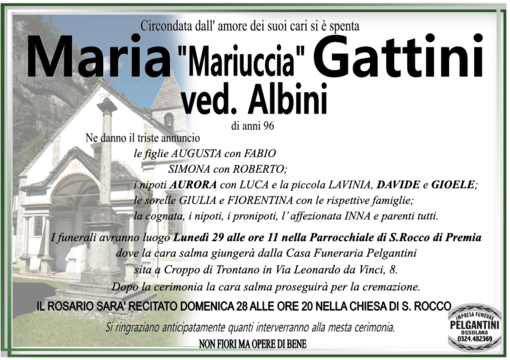 Maria 'Mariuccia' Gattini ved. Albini 96 anni Maria 'Mariuccia' Gattini ved. Albini 96 anni