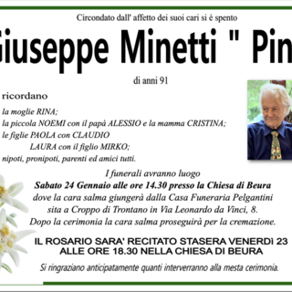 Giuseppe Minetti "Pino" di anni 91